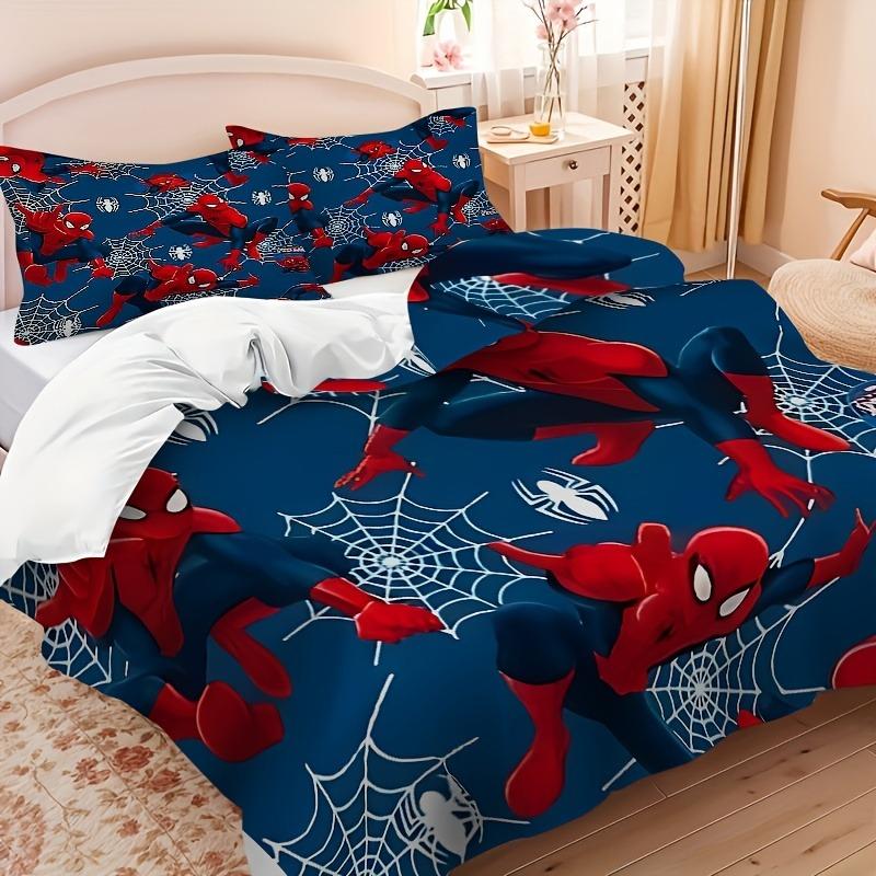 Spider-Man 3-teilig 1 Bettbezug Einteiliges Bettwäsche-Set Comforte Luxus Exquisites Geburtstagsgeschenk 100% Polyester Heimdekoration