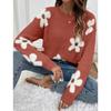 Hooded Round Neck Long Sleeved Sweater with Floral Jacquard Pattern for Autumn Women