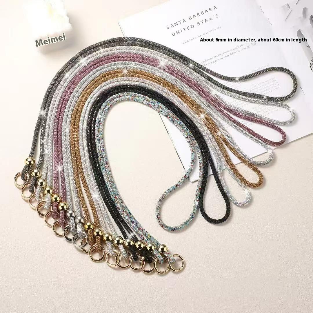 

60cm Rhinestone Beaded Phone Lanyard with Tether Tab Adjustable Crossbody Strap Black