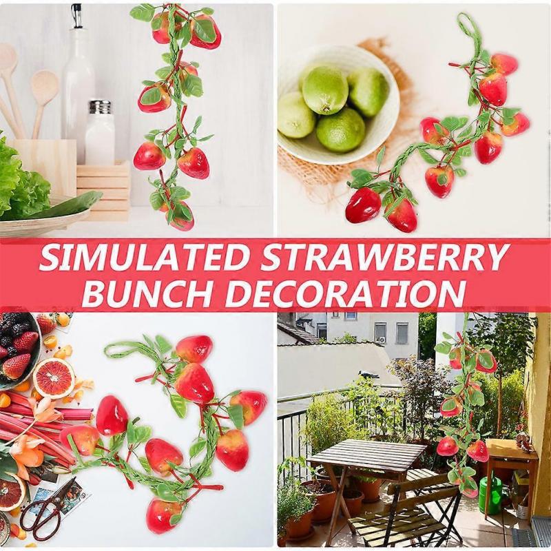 Realistic Simulated Strawberry Vine for Decoration 2Pcs Red Garland