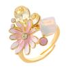 Stylish Sweet Small Fresh Enamel Oil Drip Diamond Small Daisy Adjustable Opening Ring Niche High-end Jewelry