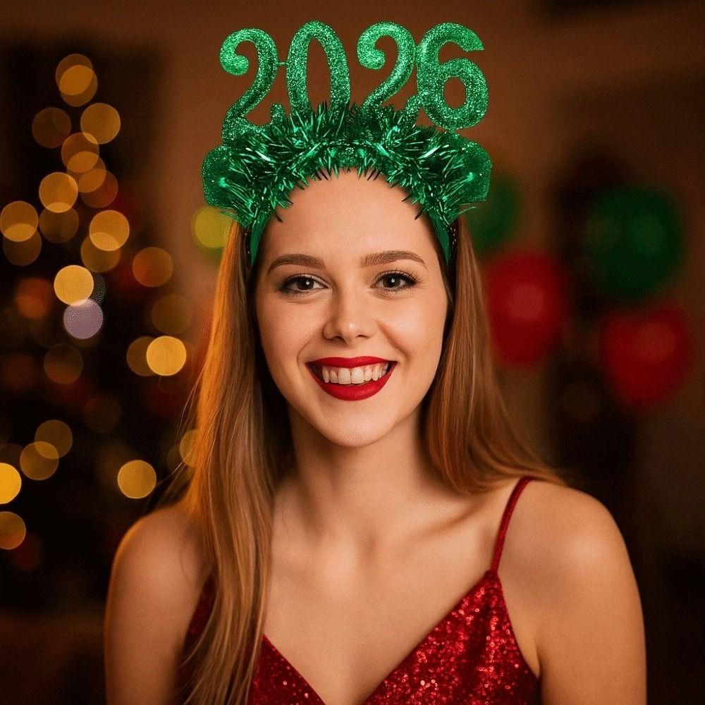 Sequin 2026 Happy New Year Headband Cute New Year Decorative Headdress Masquerade Party