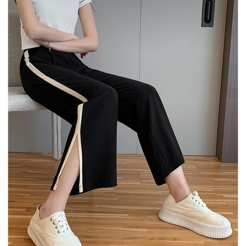 Sommer Damen Gerade Hosen Offene Weite Bein Hosen Sommer Chiffon Neun-Punkt Lose Eisseide Casual Gerade Hosen