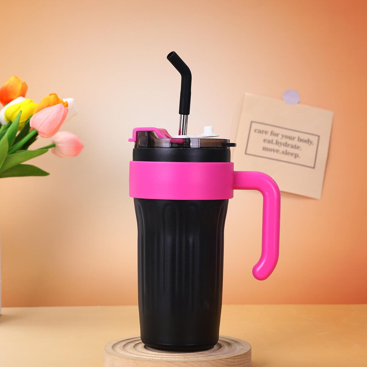 

Новая термокружка из нержавеющей стали с градиентом для девочек, переносная трубочка, чашка с ручкой из допамина для автомобиля 860ml