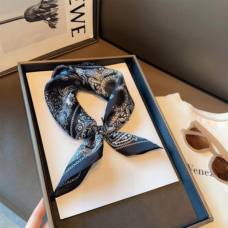 

Женский черный ретро шелковый квадратный платок с узором пейсли – Весенний декоративный платок на шею или голову