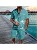 Fashionable Hawaiian Palm Tree 3D Print Men’s Set: Short-Sleeve Shirt and Loose Casual Beach Shorts