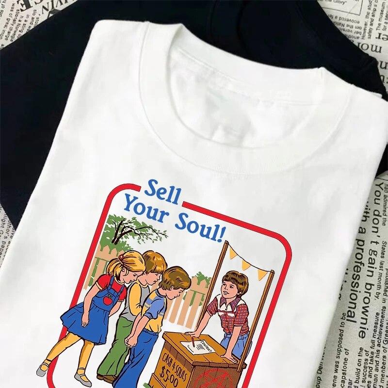 Sell Your Soul! T-shirt Vintage 90s Classic Satan Demon Funny Supernatural Graphic Tops Women Unisex Popular Cartoon Streetwear Tee