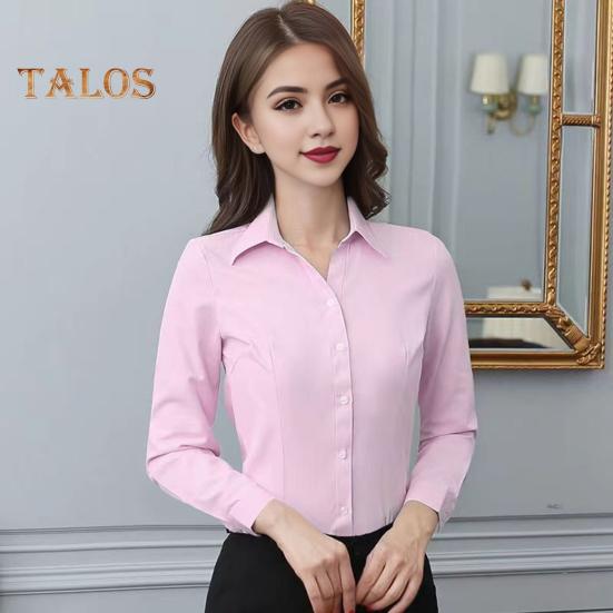 Women Shirt Lapel Long Sleeve Single Breasted Shirt Tops Solid Color Slim Fit Office Lady Shirt Work Wear
