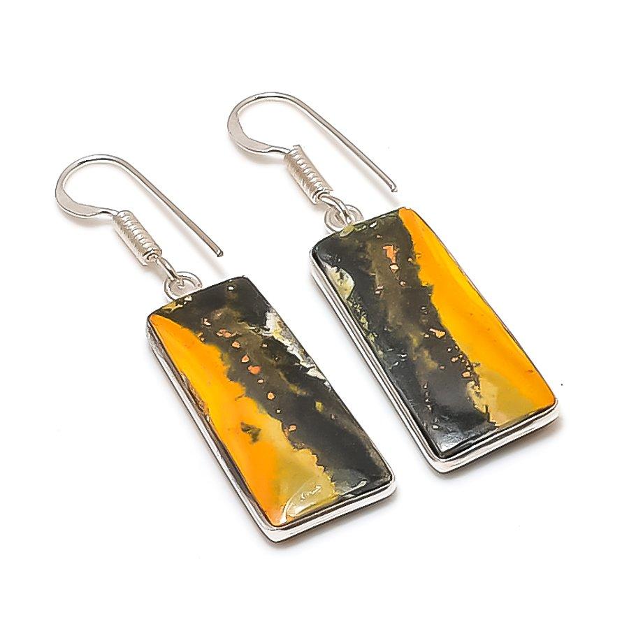 Natural Bumble Bee Jasper 925 Sterling Silver Jewelry Earring 1.77 AE-12216
