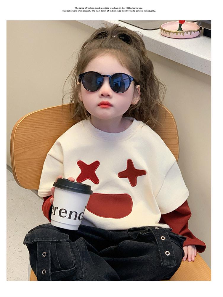 2025 New Girls' Stylish Fake Two-Piece Sweatshirt for Spring and Autumn