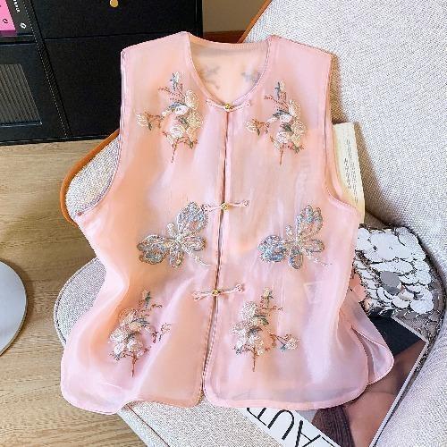 Spring 2025 new round neck vest high-end vest top vest summer embroidery