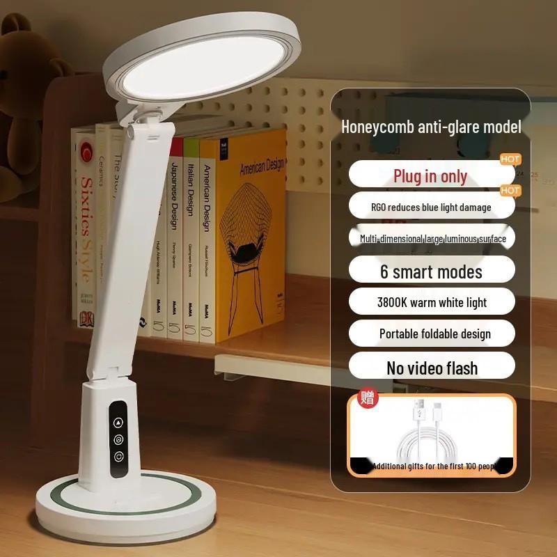 LED Desk Lamp: Eye Protection, Bedside & Study Light for College Dorm; Night Light with Charging & Timer; Compact & Stylish Design