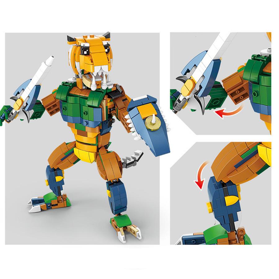 Bloques de Construcción Mecha Cocodrilo Tigre Ballena 4 en 1 Kit Transformable DIY Juguetes Educativos STEM para Niños, Modelo Animal Puzzle Regalo para Niños