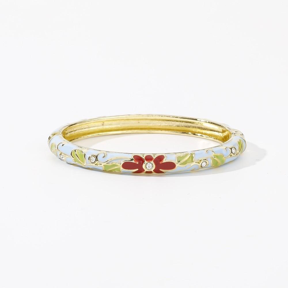 Enamel Vintage Cloisonne Bangle Traditional Women's Hand Bracelet Chinese Flower Bangle  Ladies