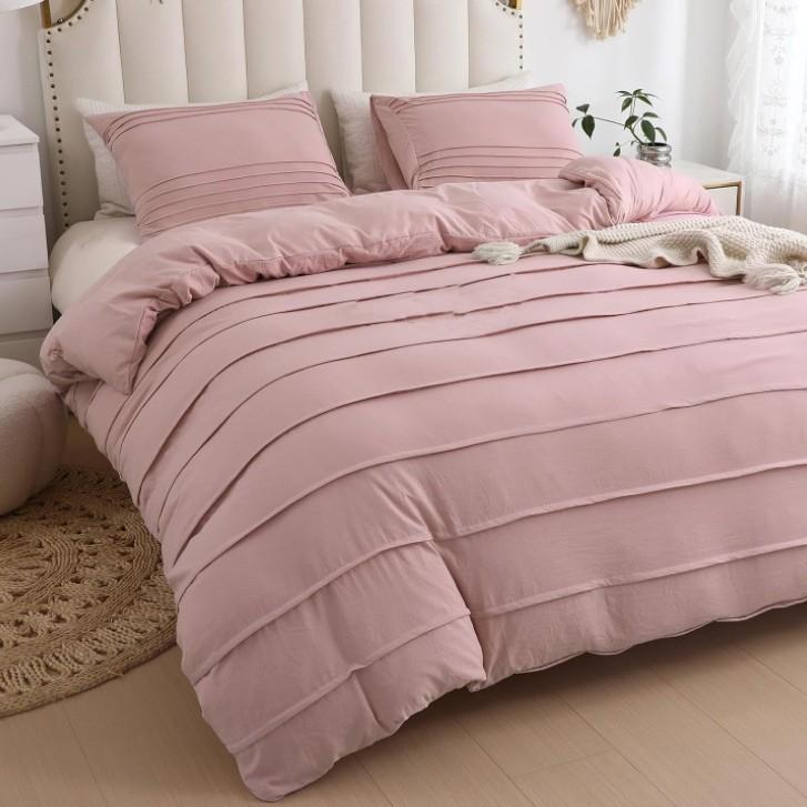 New 5-color striped solid color embroidered duvet cover three-piece set, export home textiles
