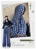 Women's Blue Retro Plaid Double-Breasted Wide-Leg Pants - Zhao Lusi Spring & Autumn Style