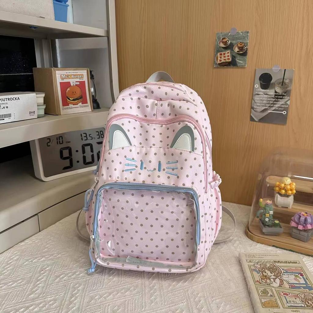 New Y2K Cute Cat Ita Backpacks Large Capacity Rucksack Girls Transparent DIY Display Knapsacks Outdoor Fashion Travel Schoolbags