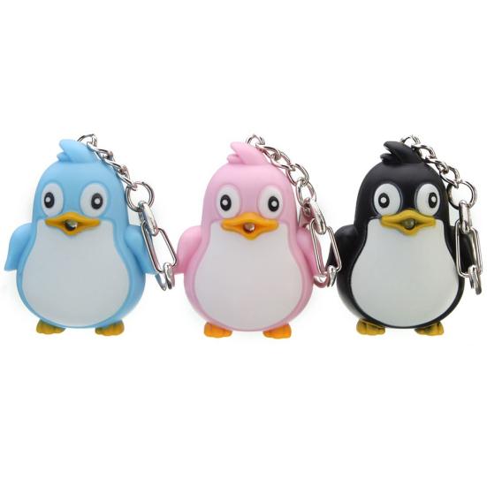 Cute Animal Penguin LED Light with Sound Key Chain Key Ring Torch Xmas Gift