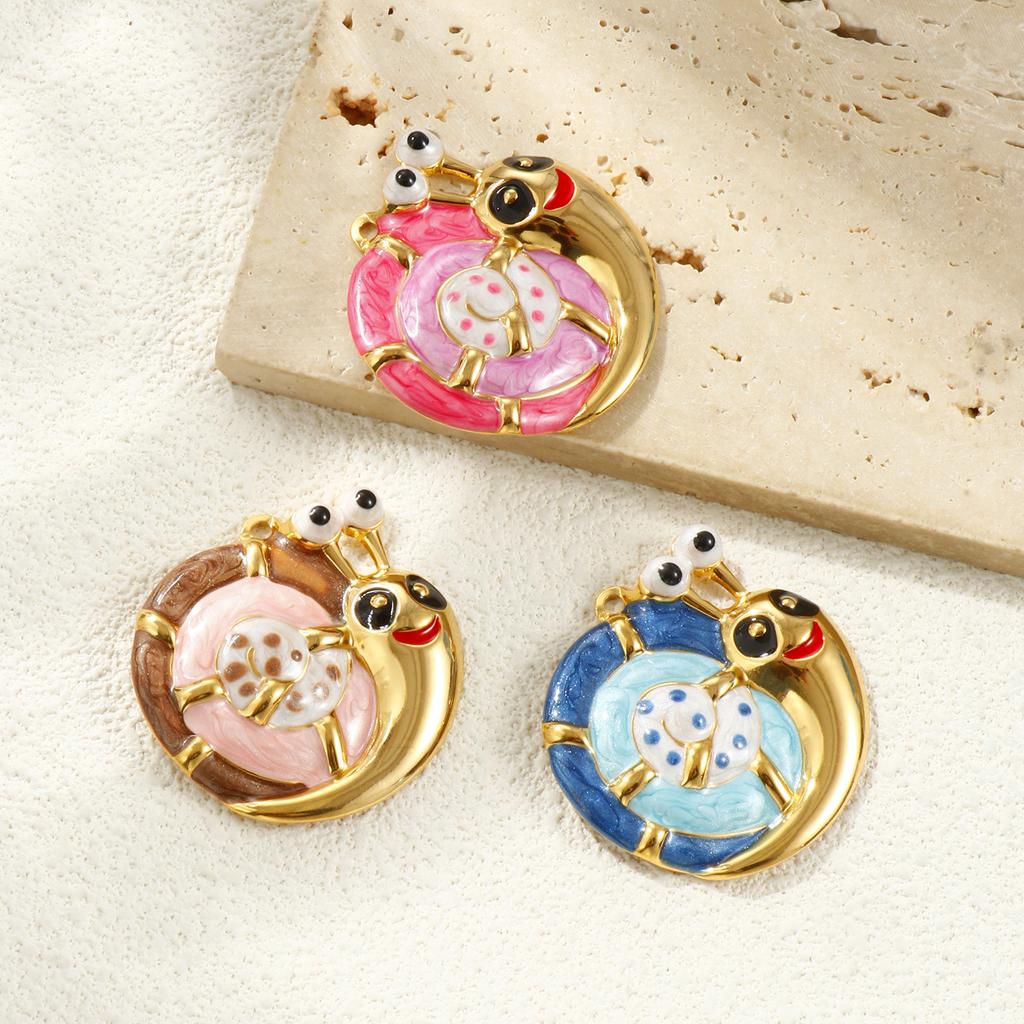 1pc Stainless Steel Charms 18K Gold Plated Snail Animal Pearlized  Multicolor Enamel Pendant DIY Necklace Jewelry 4.3cm X 4.3cm