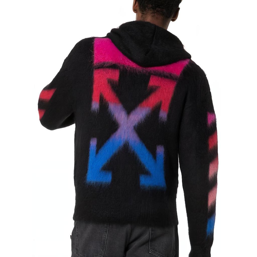 Off-White Nylon Blend Hooded Zip-Up Knitwear Men Tops Black OMHA073E19B020241088