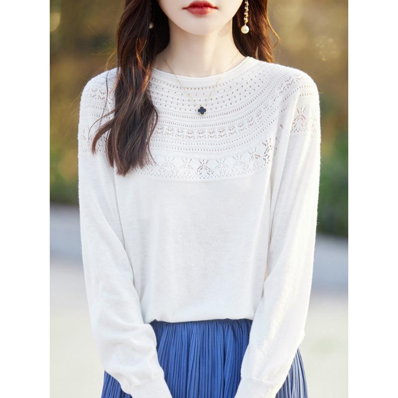 Jednořádkový hotový vlněný svetr s rolovaným kulatým výstřihem pro ženy Na léto Volný univerzální tenký vlněný základní svetr pro ženy