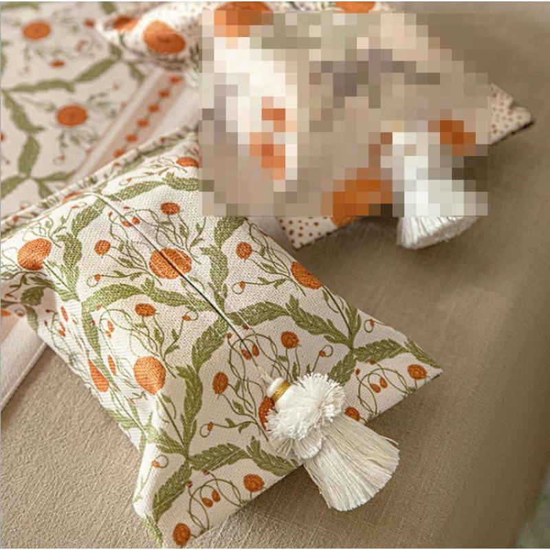 Retro Home Living Room Bedroom Multi-purpose Tissue Box, Aperextraction Box, Printed Pattern Fabric Car Tissue Paper Storage Box