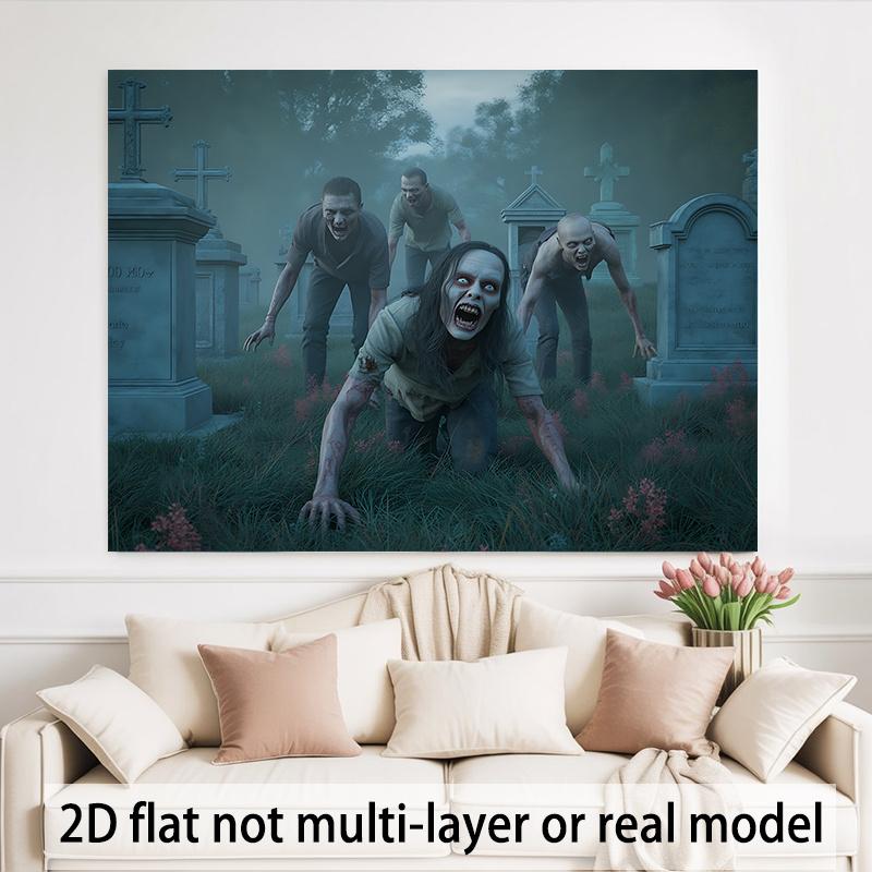 2D plane 1 2D plane scene of zombie cemetery banner - Horror party decoration with tombstones.PMJ