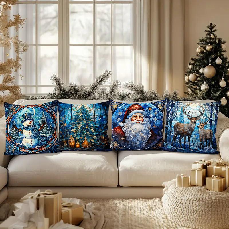New Christmas Pillowcase Snowman Print Pillowcase Blue Glass Christmas Decoration Pillowcase
