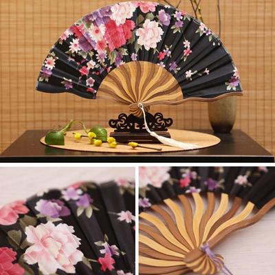 Bunter mehrfarbiger Bambus Holz Handgemachter Japanischer Stil Blume Faltfächer Tanz Handfächer Fächer Handwerk Heimdekoration