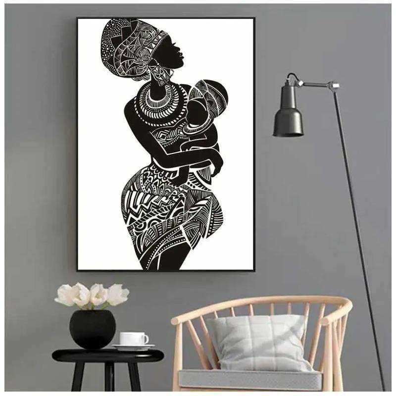 White Wall Picture Poster Print Home Decor Beautiful African Woman With Baby Bedroom Art Canvas Painting Black and