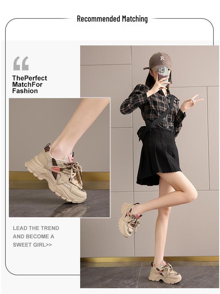 Women's 2025 Dad Shoes: New Style Spring Casual Thick-Soled Trendy Sneakers for a Slim Foot Look