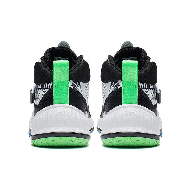 Li Ning Kids Basketball Series Shock Absorption Rebound Letter Print Mid-Top Basketball Shoes Kids basketball shoes Black White YKBS078-11