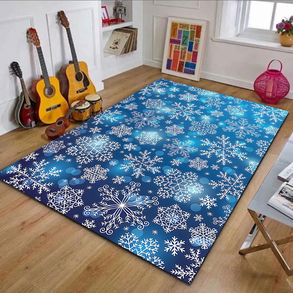 Winter Snowflakes Pattern Rug Patterned carpet, non slip mat suitable for living room and bedroom sofas