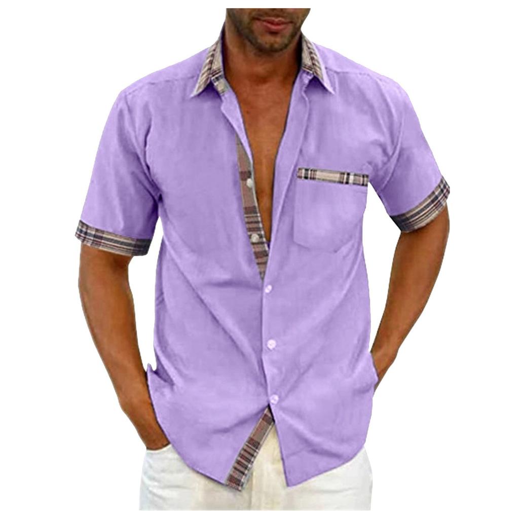 Men's Plaid Printed Button Short Sleeve Shirts Men's Casual Fashion Short Sleeve Shirts
