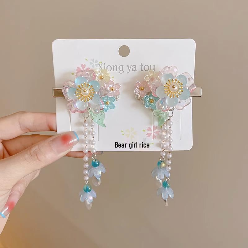 

Ретро заколки для волос Ханфу для девочек: Сказочный головной убор с кисточками в виде цветов и элегантные заколки для волос