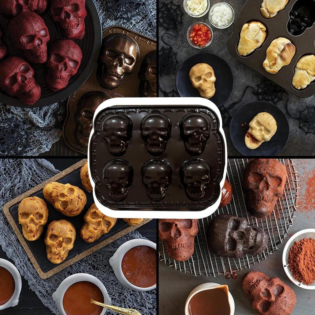 Portable 3D Skull Mold Haunted Skull Cakelet Pan Mold Halloween Bakeware Skull Mould Biscuits Baking Cake Mould Kitchen Gadget