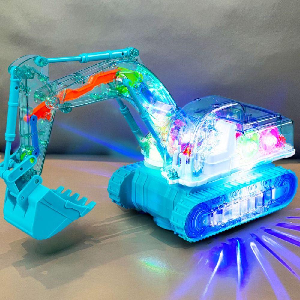 LED Transparent Gear Car Toy Light Music Light Up Excavator Toy Toddlers Kids