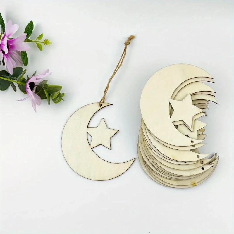10pcs Moon-themed holiday decoration set, unfinished crafts, Jupiter and moon-shaped wooden pieces, crafts