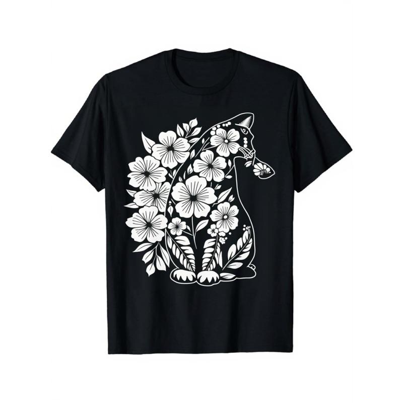 Ladies Casual Round-neck T-shirt, Pure Fabric, Geometric Pattern Geometric Pattern Casual Round-neck Shirt, Machine-washable All Season Comfortable S чёрный