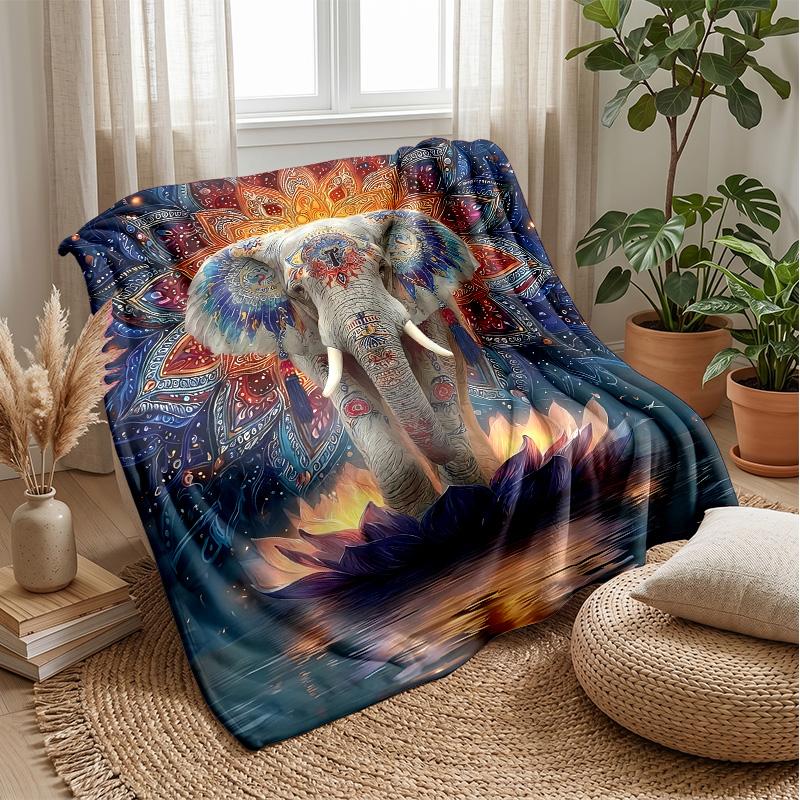 Majestic Elephant Portrait Theme Blanket Lightweight Warm Flannel Blanket Decorative Throw Blanket for Home Decoration