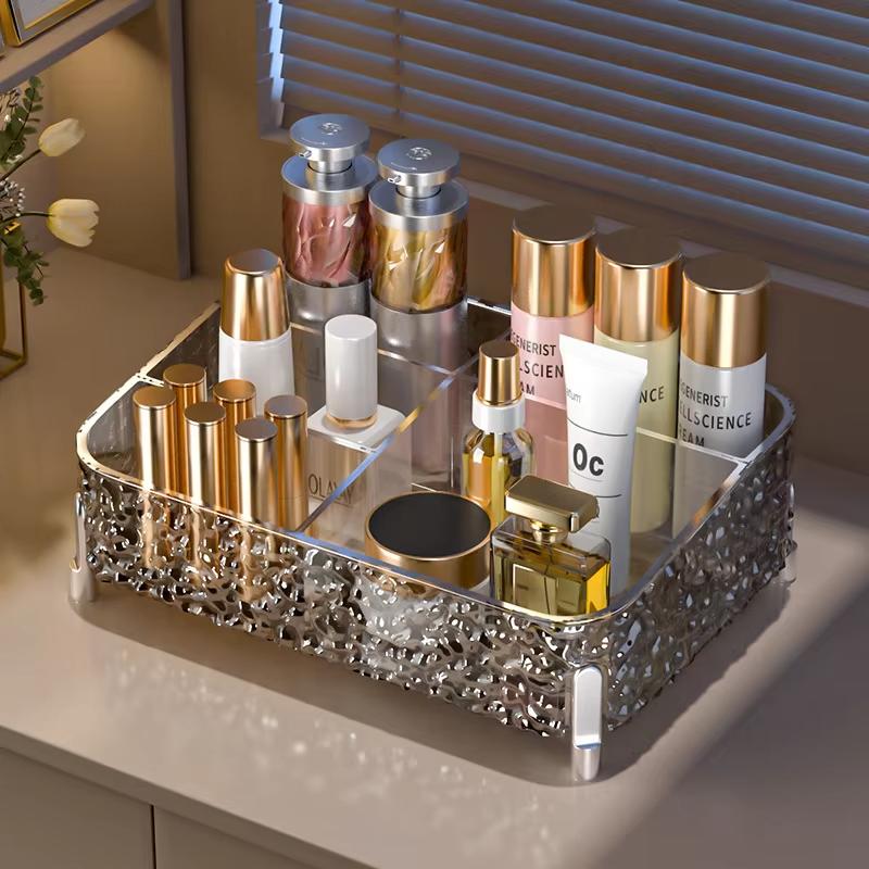 

Glacier-print Desktop Makeup Organizer with Legs Clear Lipstick Split Vanity Storage PET Organizer Makeup Organizer Box