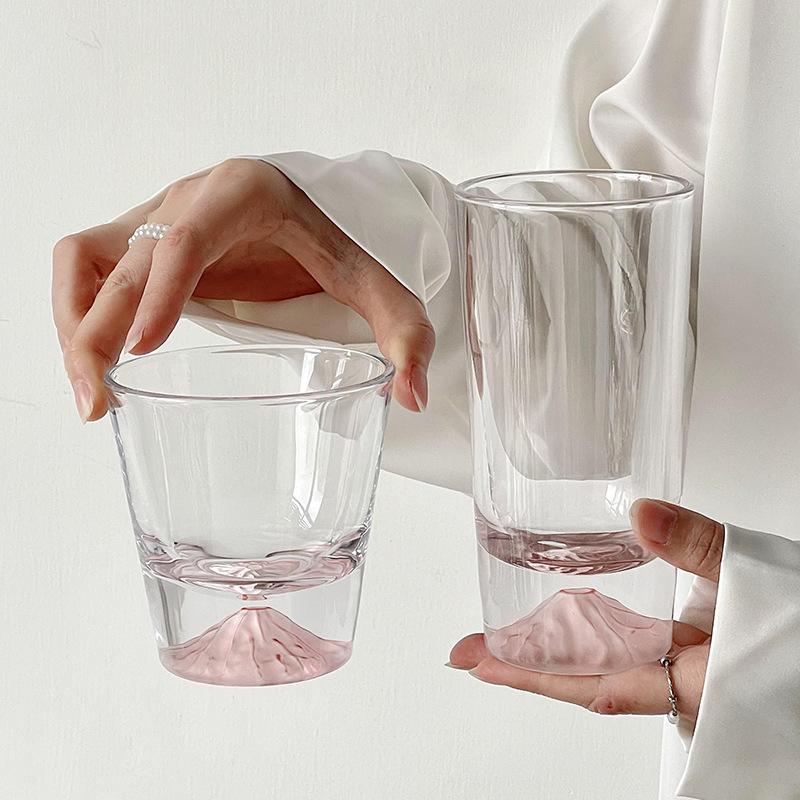 Pink Mount Fuji Cherry Whiskey Tall Cup Coffee Glass Home Bar Beverage Utensils
