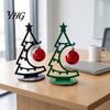 Metal Tabletop Ornament Christmas Tree Table Decoration, Line Art Holiday Sculpture with Hollow Ornaments Red Ball for Xmas Party Desk, Shelf, Mantel