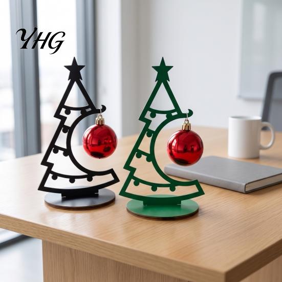 Metal Tabletop Ornament Christmas Tree Table Decoration, Line Art Holiday Sculpture with Hollow Ornaments Red Ball for Xmas Party Desk, Shelf, Mantel