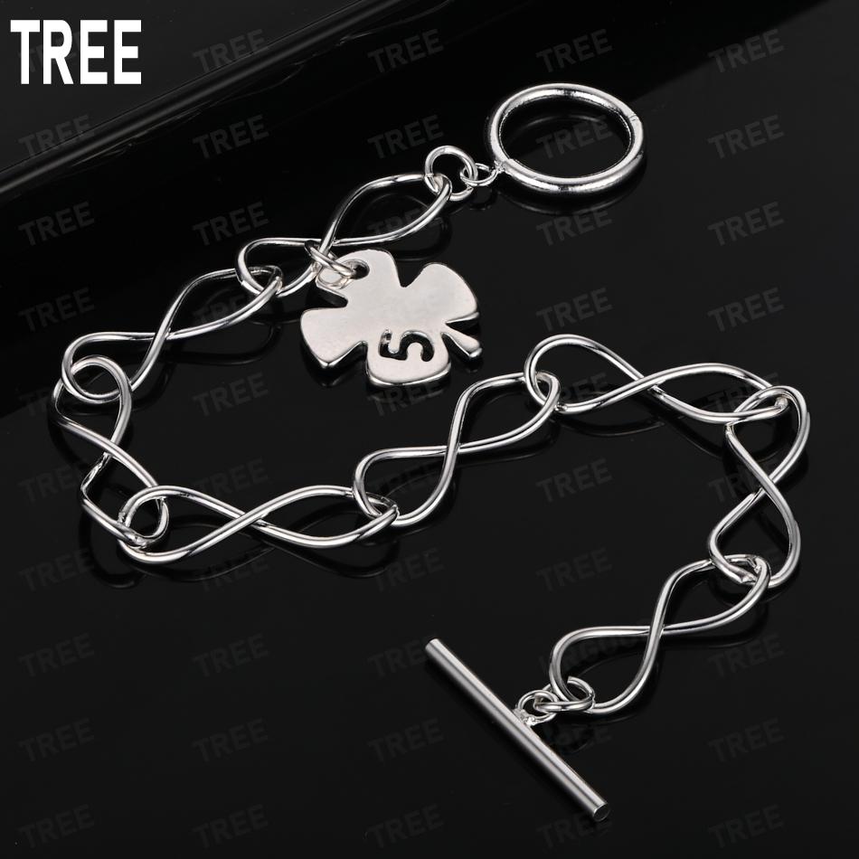 925 Sterling Silver Simple Four-Leaf Clover Side Chain Exquisite Bracelet Gift Jewelry