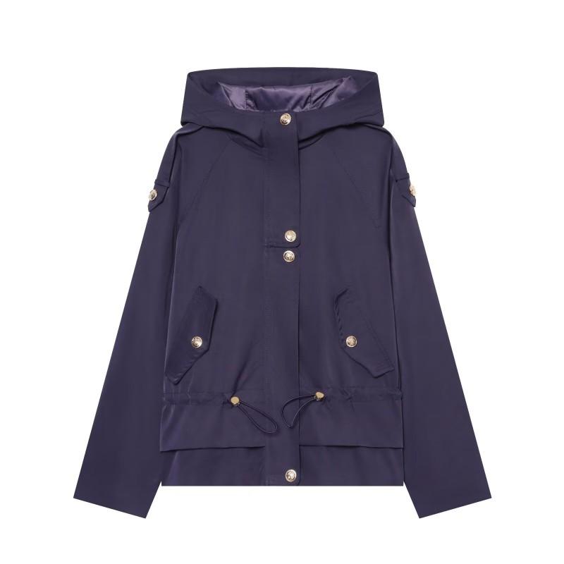 Womens Casual Hooded Trench Coat Drawstring Waist Windbreaker 2026