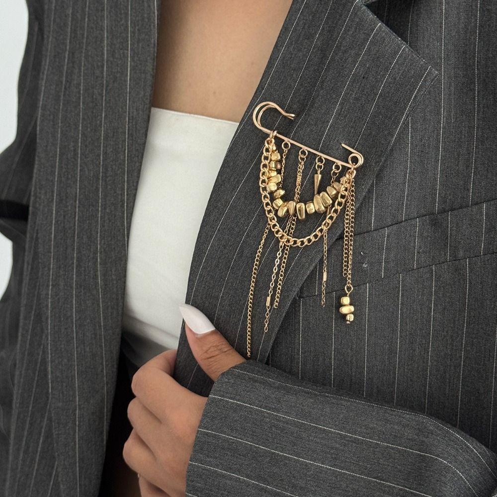 Irregular Chain Tassel Brooch Handmade Tassel Pendant Brooch Pants Chain Pin  Clothing Accessories
