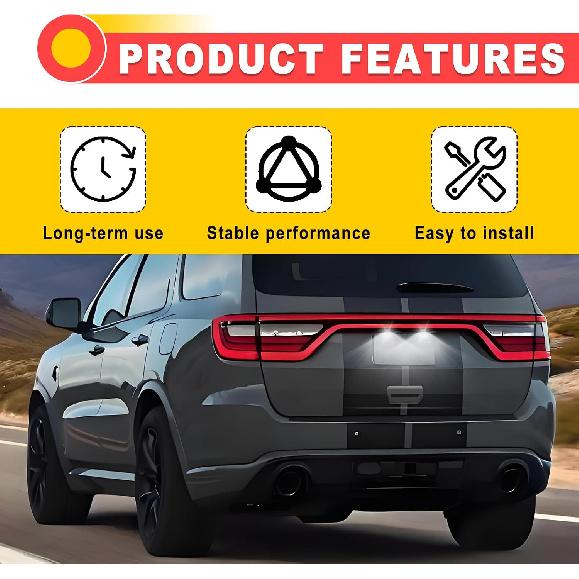 2PCS 6500K Cool White LED License Plate Lights Assembly Clear Lens Tag Lamps Direct Fit Rear Mounting Replacement for 2014-2022 Dodge Durango