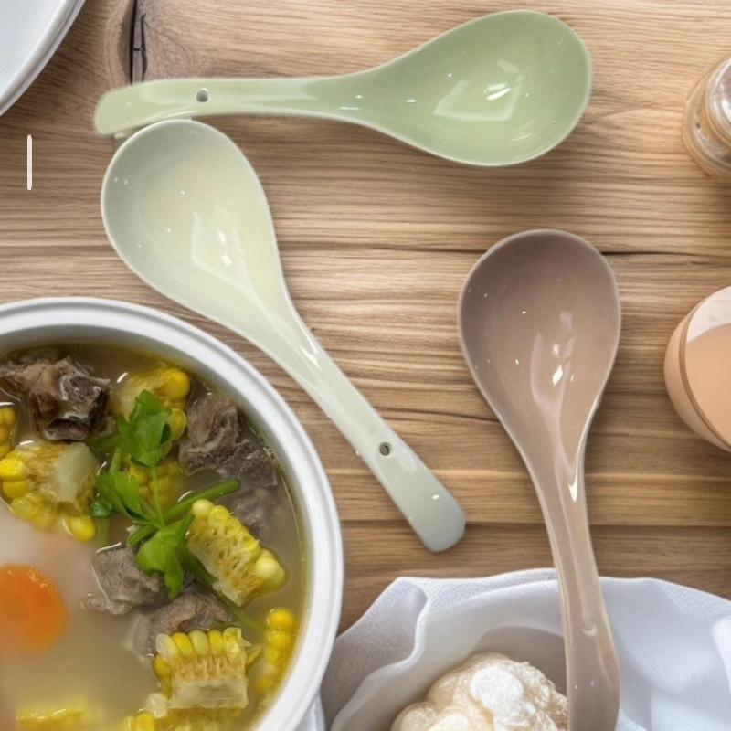Underglaze Colored Spoon Household Ceramic Large High Temperature Resistant Spoon High-End Exquisite Large Porridge Spoon Salad Spoon Feeding Rice