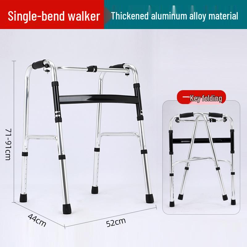 Aluminum Alloy Single/Double Bend Walker with Handrails - Rehab Walking Aid with Four-Legged Crutch Support
